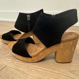 Toms Black Suede Women's Sandals with Cork Heel